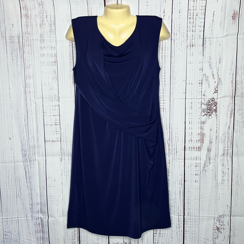 LOFT Ann Taylor NWT Size 14 Blue Sleeveless Drape Front Sheath Dress
